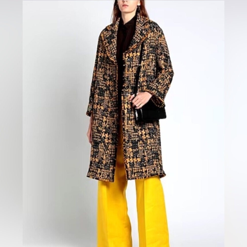 Vintage Dolce and Gabbana Black and Yellow Notch Lapel Tweed Coat